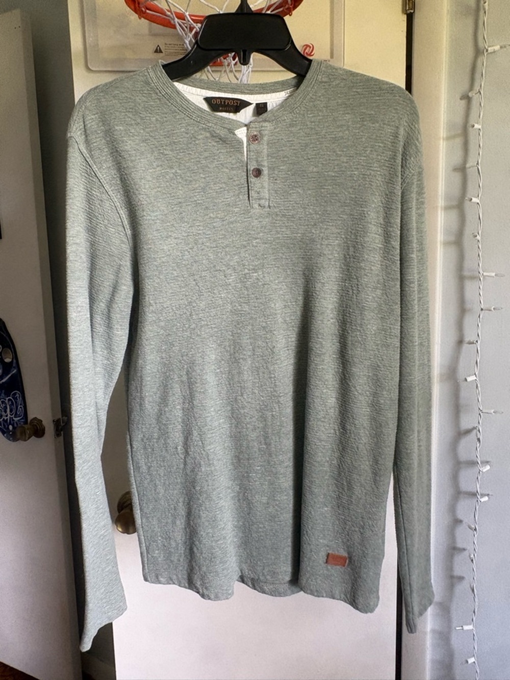 Mens Long-Sleeve Henley Shirt in Light Sage. Outpost Makers from Buckle